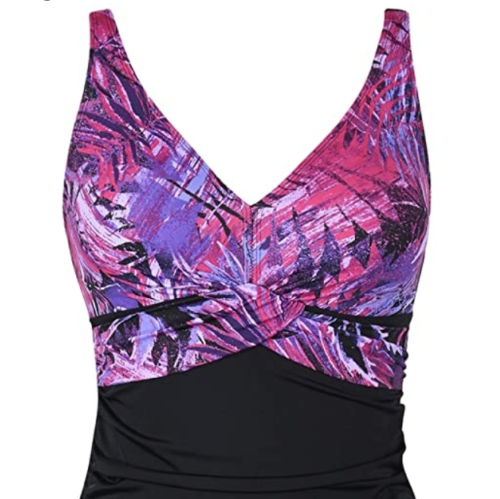 Black and pink paisley tankini top